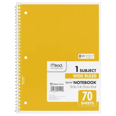 Mead Spiral Notebook 1 Subject Wide Ruled Yellow 72205 Walmart