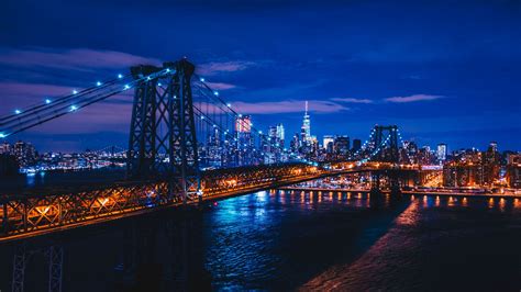 Download Wallpaper 3840x2160 New York Usa Night City Bridge 4k Uhd