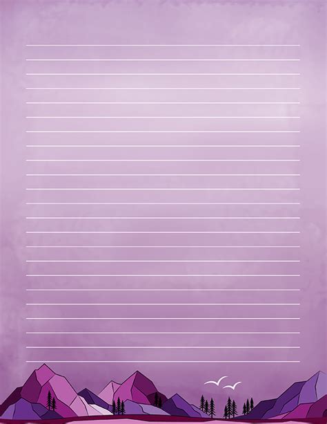 Free Printable Purple Landscape Stationery In  And Pdf Formats The