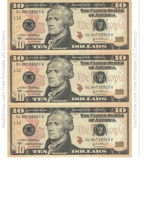 ten dollar bill template front printable