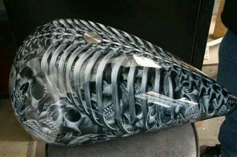 A Sweet Gas Tank With Airbrushed Skulls Inside A Rib Cage Motorcycle