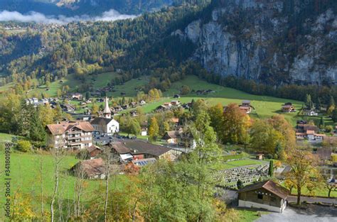 Beautiful View Of Lauterbrunnen Village In Switzerland Lauterbrunnen