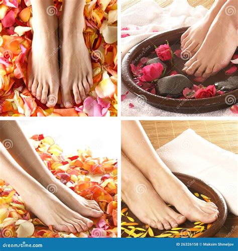 A Collage Of Spa Images With Feet And Petals Stock Photo Image Of