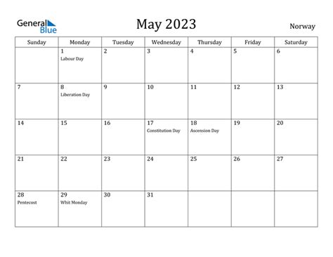Norway May 2023 Calendar With Holidays