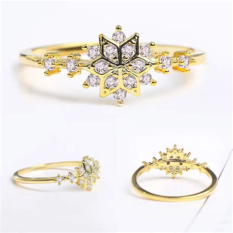Women S Snowflake Rings Female Chic Rings Snow Style Gold Party