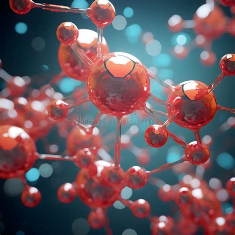 3d Rendering Of Abstract Red Shiny Molecules On Blue Gradient