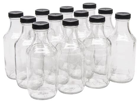 Nms 16 Ounce Glass Sauce Bottle With 38mm Black Plastic Lids Case