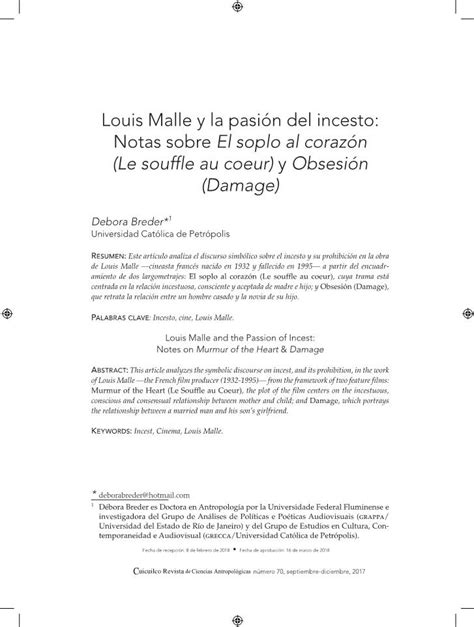 Louis Malle Y La Pasi N Del Incesto Notas Sobre El Soplo Al Coraz N