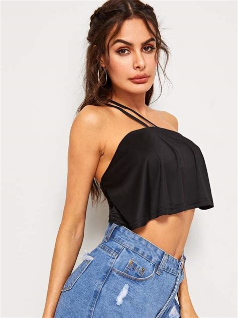 Shein Crop Flowy Top With Double Strappy Crop Top Outfits Top