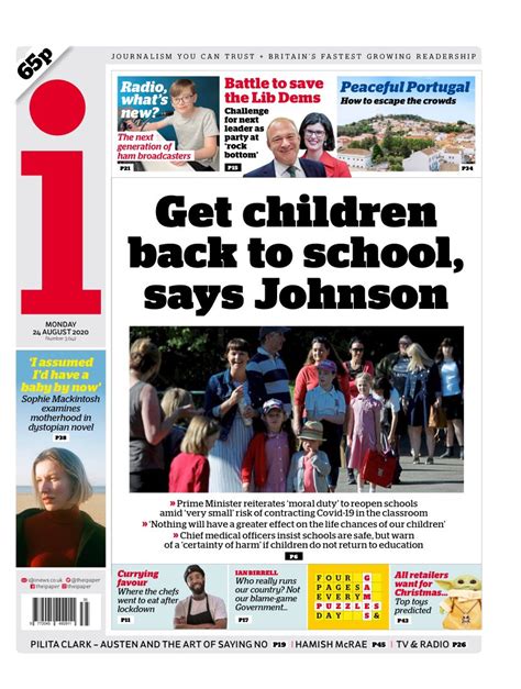 I Front Page 24th Of August 2020 Tomorrows Papers Today