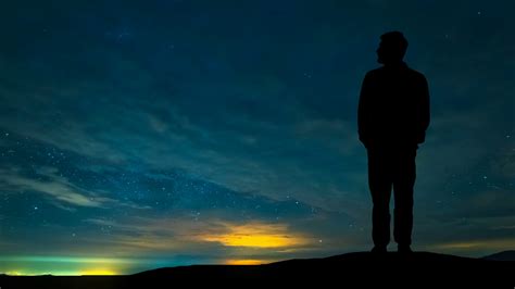 The Man Standing On Mountain Against Night Stock Footage SBV 337775505