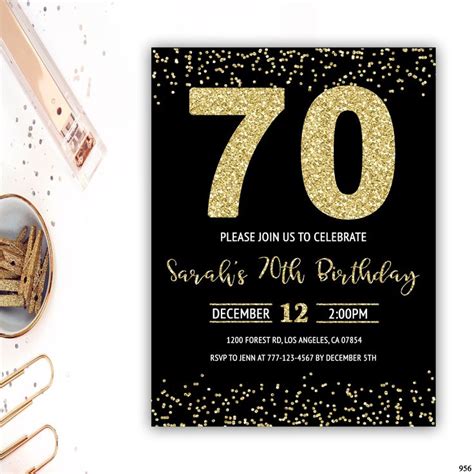 70th Birthday Invitations 70th Birthday Party Invite Gold Etsy 70th