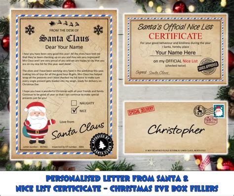 Personalised Letter From Santa And Nice List Certificate Christmas Eve