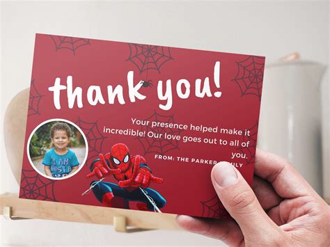 Spider Man Thank You Card Spiderman Birthday Party Card Etsy