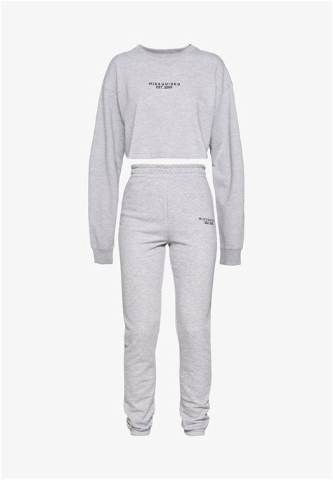 Missguided Tall Crop And Jogger Set Sweatshirt Grey Marlgrau