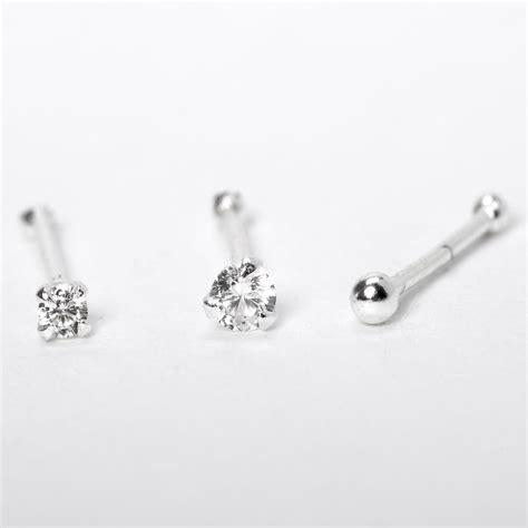 Sterling Silver 22g Nose Studs 3 Pack Claires Us