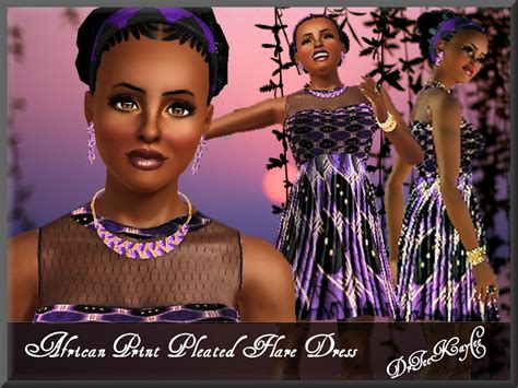 The Sims Resource African Print Pleated Flare Dress