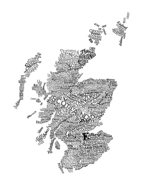 Scotland Type Map White London Art Prints