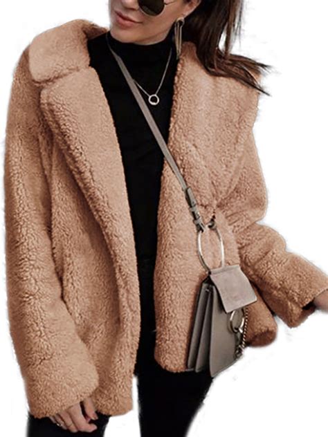 Luxury Faux Fur Long Sleeve Women Coat Fleece Winter Warm Jacket Teddy