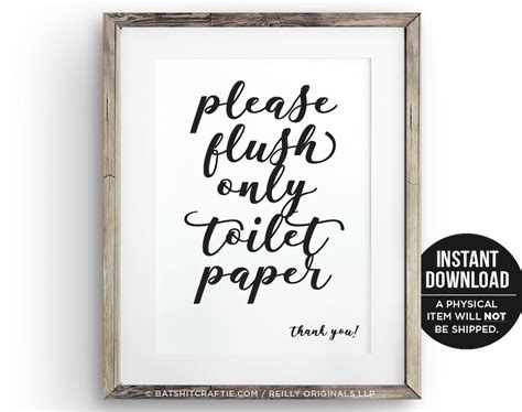 Printable Please Flush Only Toilet Paper Bathroom Sign Do Not Etsy