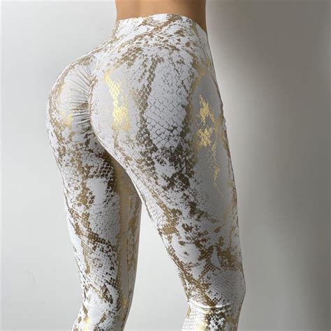 High Waist Yoga Pants Wholesale Shiny Gold Stamps Anaconda Pythons