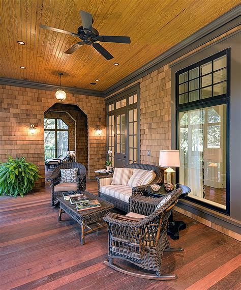 Beautiful and durable wood wall and ceiling paneling options for inside and outside your home. Innovative wicker rocking chair in Porch Traditional with ...