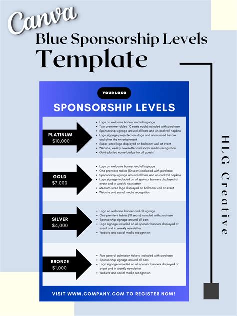 Sponsorship Levels Template Canva Template Editable Sponsor
