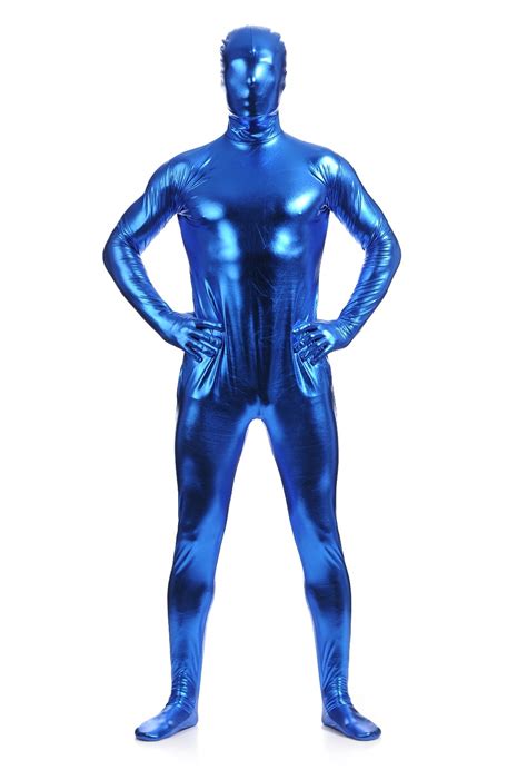Dark Blue Shiny Fullbody Metallic Mens Tight Zentai Bodysuit Costume