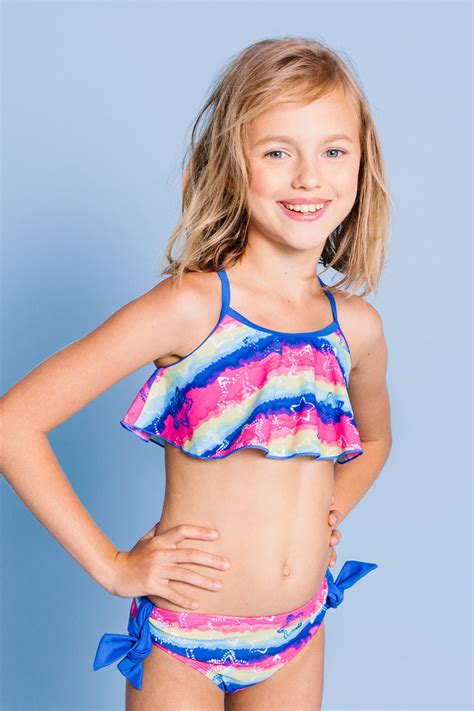 Stars On Tie Dye Flounce Bikini Set Navy Floatimini