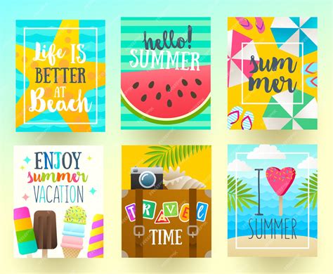 premium vector set of summer holidays and tropical vacation posters or greeting card flat design