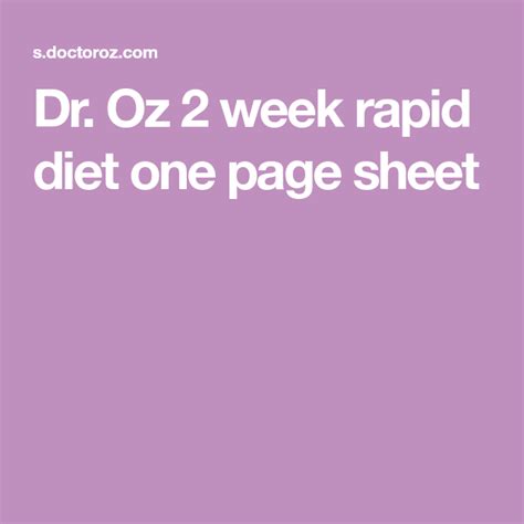 Dr Oz 2 Week Rapid Diet One Page Sheet One Page 2 Week Diet