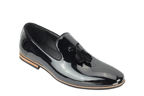 Mens Tassel Loafers Shiny Patent Leather Line Slip On Smart Casual