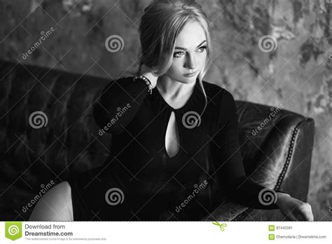 Young Blonde Woman With Perfect Body Wears Bodysuits Stock Image