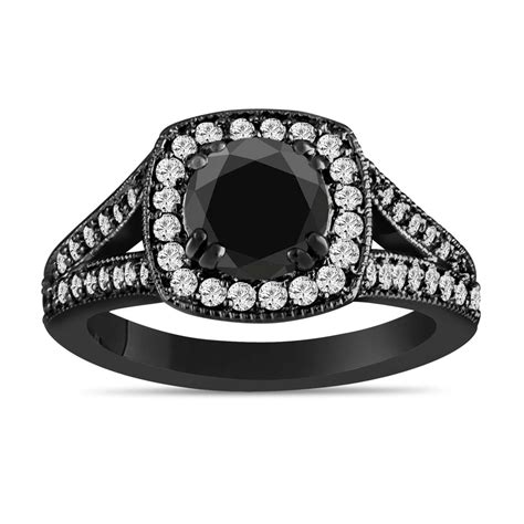 Black Platinum Black Diamond Engagement Ring 160 Carat Bridal Ring