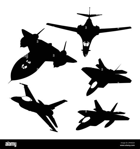 Set Of Silhouettes Of Military Aircraft On A White Background Vector
