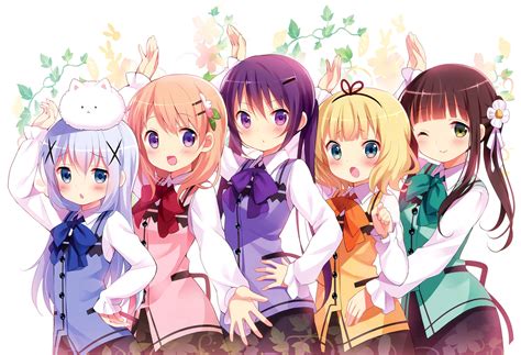 Five Female Anime Characters Illustration Anime Girls Long Hair