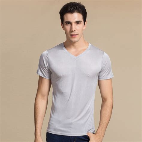 100 Natural Silk Knitted Mens T Shirt Double Faced Knitted Pure Silk