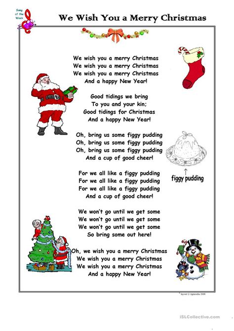 It's time to deck the halls with boughs of holly and crank up the volume on your favorite christmas songs for kids. Christmas Song We Wish You a Merry Christmas - English ESL ...
