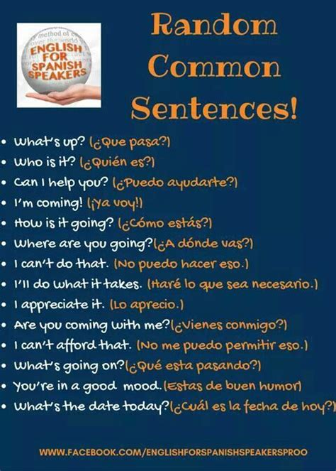 Random Common Sentences Spanish Language Learning Learning Spanish