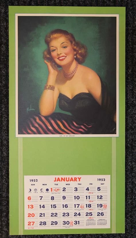 Nice Vintage 1952 Pinup Calendar Salesman Sample Page By Art Etsy Uk