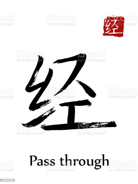 Hieroglyph Chinese Calligraphy Translate Pass Through Vector East Asian