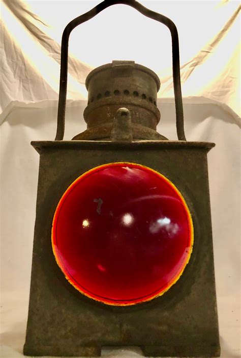 Antique Metal Railroad Lantern With Redclear Glass Lenses