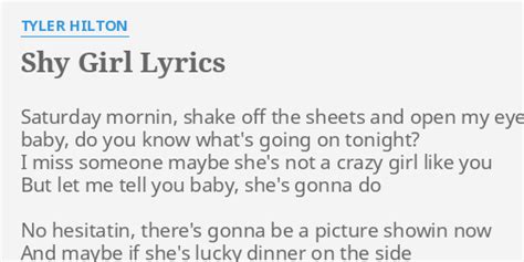 Shy Girl Lyrics By Tyler Hilton Saturday Mornin Shake Off