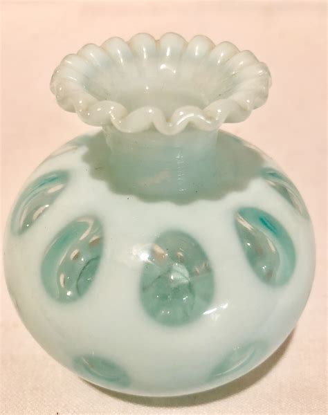 Fenton Opalescent Blue Vintage Coin Dot Glass Vase