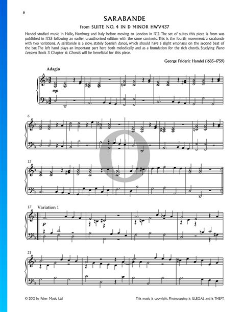 Sarabande con variazioni d Moll HWV Noten Piano Solo von Georg Friedrich Händel