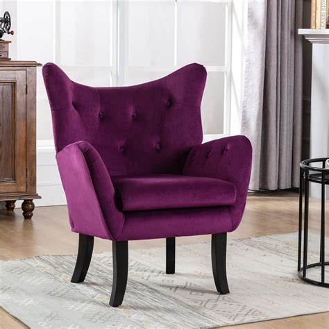Velvet Tufted Upholstered Chair With Curved Backrest Purple