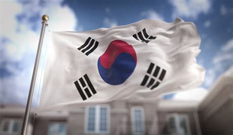 Bandera De Corea Del Sur Representación 3d En El Fondo Del Edificio Del