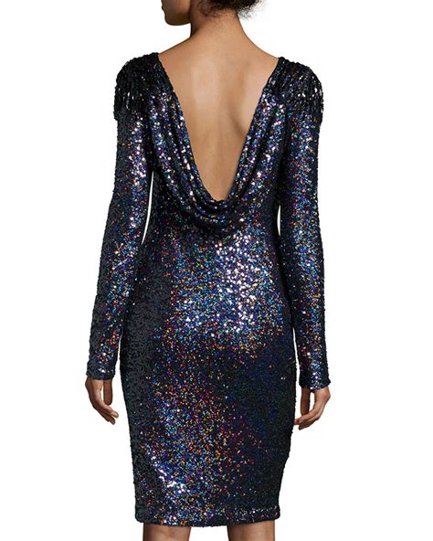 Badgley Mischka Long Sleeve Sequined Cocktail Dress In Purple Lyst