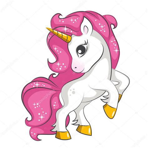 Cute Little Pink Magical Unicorn Vector Design On White Background