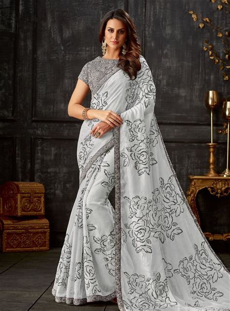 Buy Gray Tissue Saree With Blouse 148675 With Blouse Online At Lowest